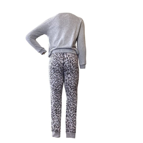 Live Love Lounge by Karen Neuberger 2-Piece Set Solid/Leopard Sz S Gray #49P - Picture 7 of 10